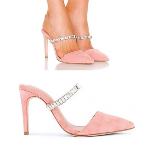 LPA Shoes - LPA x REVOLVE Lex Crystal Strap Slide Heels in Blush Pink Suede Sz. 9